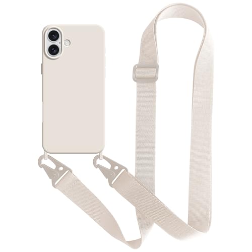 UnnFiko For iPhone 16 Plus�P�[�X �l�b�N�X�g���b�v �X�}�z�P�[�X �u���F �V���R�� �A�C�t�H�� 16 Plus�P�[�X �V���v�� �\�t�g �ی�J�o�[ �g�уX�g���b�v �R�t�� �΂߂��� (iPhone 16 Plus,�z���C�g)