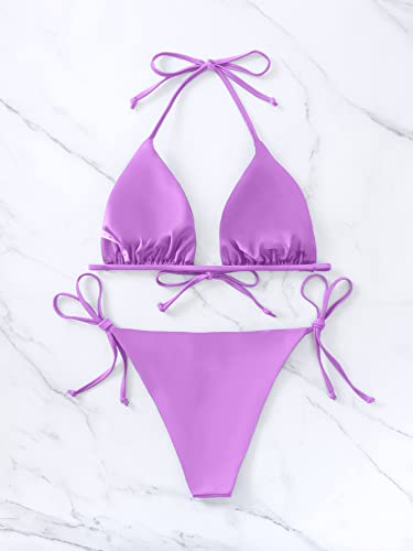 Image of Bikinis Swimsuit Set for Women Swimwear Triangle Bathing Suit Tie String Thong