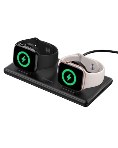 SwanScout Dual Charger for Apple Watch 11/Ultra 3/SE 3/Ultra 2/Ultra/SE 2/SE/10/9/8/7/6/5/4/3/2, Portable Charging Dock for 2 Apple Watches, SwanScout 507DA (Black)