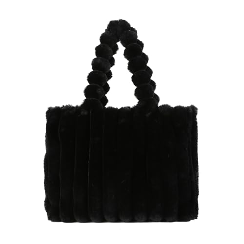 Extolove Furry Purse Large Fluffy Tote Bags for Women Winter Faux Fur Bag Fuzzy Purses and Handbags (A Black, L)