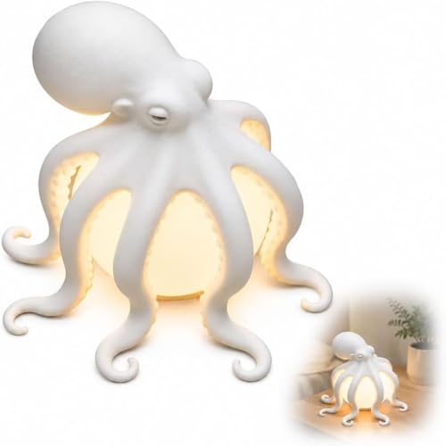 Lampe de table décorative « Poulpe des océans » – Veilleuse côtière alimentée par USB à lumière chaude – Statue en résine sculptée pour chambre,...