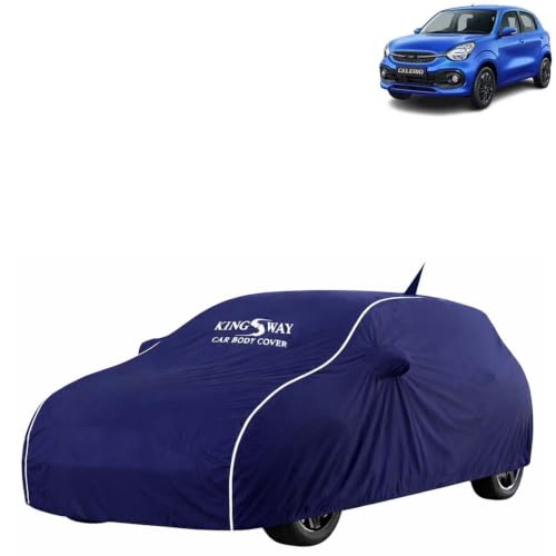 Image of KINGSWAY Super Waterproof Car Cover Only with Maruti Suzuki Celerio (Year 2021 Onwards - All Model) | Mirror and Antenna Pockets | All Weather Car Body Cover with Silver Piping | Blue