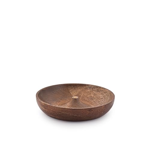 SAMHITA Runde Räucherschale aus Holz, Räucherplattenhalter, Aschefänger für Heimdekoration, Zuhause, Büro, Club, Aromatherapie (12,7 x 12,7 x 2,5 cm)