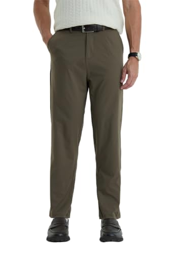 Image of SNITCH Men Formal Trousers | Regular Fit Pleated Front with Turned-Up Hem | Polyester Blend & Medium Stretch Fabric for Office & Winter Wear
