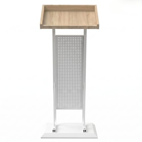 Image of TEKAVO Merito Podium Lectern for Classroom, Auditorium, Office, Church & School | Sleek & Modern Lecture Stand | Ideal for Presentations, Speeches & Events,Mic /Portable Office Conference,White Metal.
