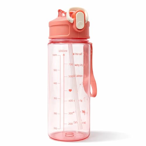 Image of Motivational Water Bottle Set with Time Marker & Straw | BPA Free Leakproof Gym Sipper Combo | Total 2000ML Capacity | Sports & Office Use | Peach