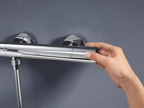 GROHE Precision Get, Duscharmatur, wassersparend (Thermostat für stets konstante Temperatur, Verbrühschutz bei 38°C, Mischbatterie Dusche mit Wasserspartaste und Metallgriffen), chrom, 34773000