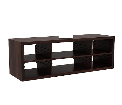 Image of Elegant Solid Sheesham Wood TV Unit for Living Room - 6 Adjustable Shelves, Accommodates up to 60-Inch TV (Dallas, Walnut Finish)