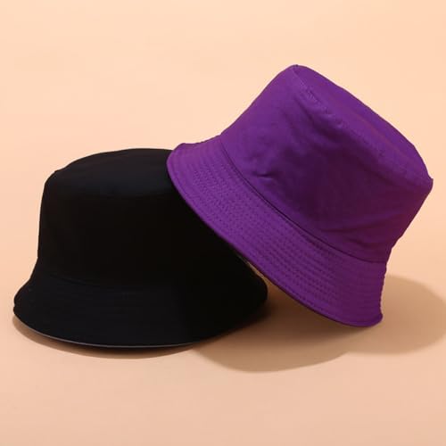 Image of Quanhaigou Bucket Hats Unisex Summer Travel Beach Fisherman Cap for Men Women Teens (Plain Purple Black)