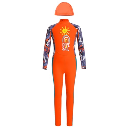 Image of OBEEIIOBEEII Kids Full Body Swimsuit Boys Girls Long Sleeve Rash Guard Swimwear One Piece Bathing Suit Surfing Suit