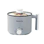 Electric Hot Pot:1.5 L Ramen Cooker, Dual Power Mini Portable Multi-Functional Lazy Pot for Pasta, Noodles, Egg, Soup, Non-Stick Noodle Cooker with Boil Dry Protection for Dorm, Office (Grey)