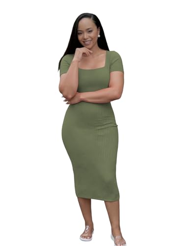 Image of TOPSRANI Women Sexy Midi Dress Bodycon Casual Sleeveless Basic Ruched Tank Summer Club Party Dresses