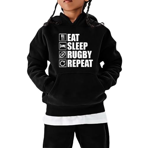 Boys Girls Hoodies Football Fans Sports Gift Sweatshirt Vintage Rugby Player Sports Retro Kids for Children (3-14
