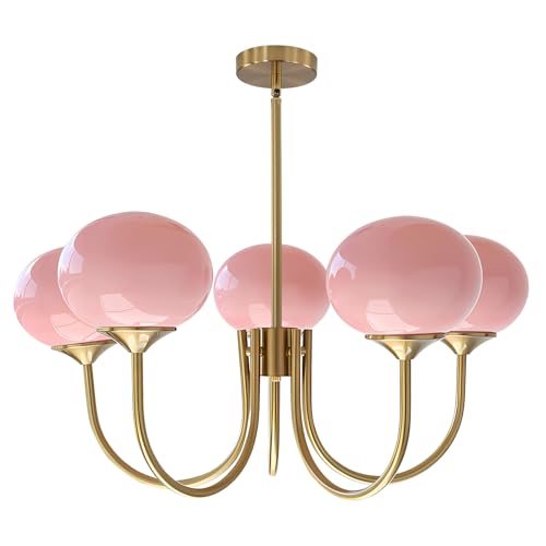 Image of KCO Lighting 5-Light Gold Globe Sputnik Chandelier Modern Pink Bubble Chandelier for Dining Living Room Girls Kids Bedroom