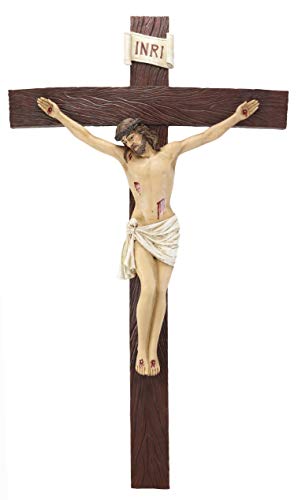 Ebros Large 30 Inches High INRI Jesus Christ Crucified On The Cross Wall Hanging Crucifix Crosses Plaque in Vivid Colors Catholic Christian Sculpture Home Decor Plaque Inspirational Religious Art