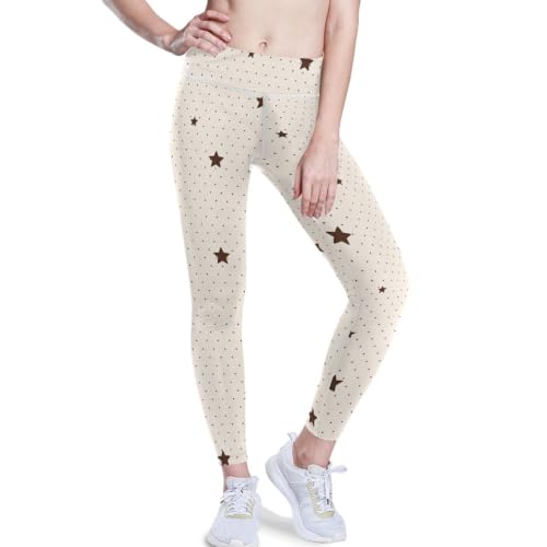 Pantalones de yoga marrones con estrellas mallas deportivas con bolsillos para tu rutina diaria