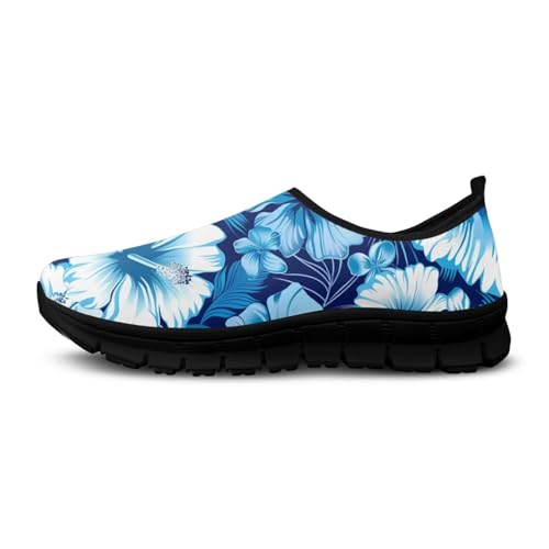 Flower Print Slip on Shoes for Women No Laces Casual Loafers Breathable Running Shoes Walking Sneakers4