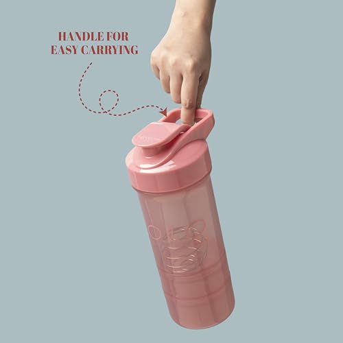 Image of Nayasa Plastic Cross Fit Gym Shaker Bottle | 630ml | BPA-Free Shaker with 2 Storage Compartments | Leakproof Gym Bottle for Protein Shakes | Sports & Fitness Shaker for Men & Women | Pink