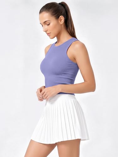 Image of ODODOS 3-Pack Seamless Crop Tank for Women Ribbed Soft High Neck Cropped Tops