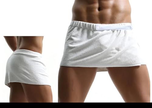 Sexy Sleep Bottoms Microfiber Pajamas Men Nightwear Short Towel Pants Side Split Bathrobe Culottes Soft Thick (Color : Blue, Size : One Size)4