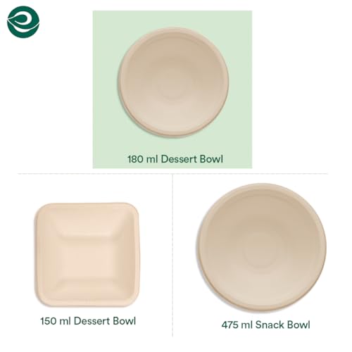 ECO SOUL | Round Bagasse Bowl | 180 ml - Pack of 50 | Eco-Friendly Small Disposable Bowls | Non-Toxin, Leak-Proof, & Durable | Good for Snacks, Curries, & Sauces | Beige
