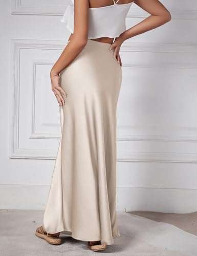 Womens Silk Satin Maxi Skirts Drawstring Flared Casual Elegant Work Skirts A-Line Long Skirt for Women2