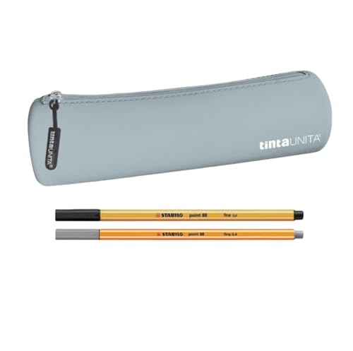 Borsellino Tombolino Tinta Unita per scuola ufficio con 2 penne Stabilo 88 + omaggio portachiave fischietto silicone grigio