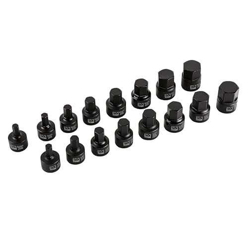 Image of ARES 23021 16-Piece Stubby Impact SAE and Metric Hex Bit Socket Set