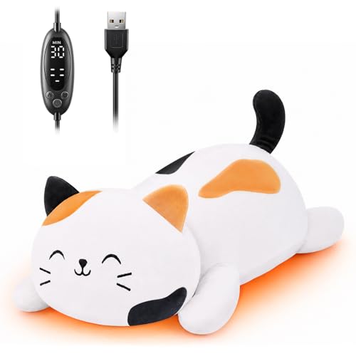 Image of Cat Heating Pad for Period Cramps Menstrual Pain Relief, Portable Electric Heat Pads USB Powered, Cute Grey Cat Plush Stuffed Animals Gift, Funny Cats Gifts for Women Teen Girls Birthday