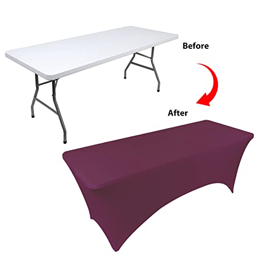 Bddc Fitted Table Covers For 6 Foot Tables, Spandex Table Covers 6Ft, Burgundy Table Clothes For 6 Foot Rectangle Tables, Tablecloths For Parties, Banquet, And Festival #TOP3