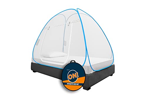 Image of Supreme On Single Bed Mosquito Net with Pocket for Mobile, Spectacles; 6.5 Feet x 4 Feet Premium Machardani, Strong and Durable, 30 GSM, Tent Type, Foldable, Corrosion Resistant (Blue, Single Bed) [200 cm x 130 cm x 140 cm]