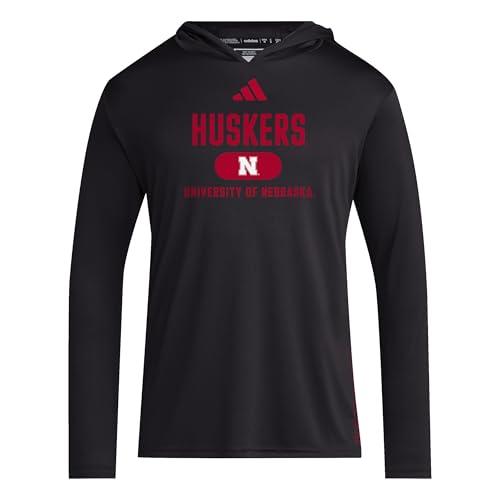 adidas Men's Designed for Training Lightweight Hoodie, Black/Team Power Red/NCAA Nebraska