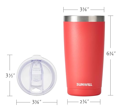 SUNWILL 20oz Tumbler with Lid (Teal & Coral 2 pack), Stainless Steel Vacuum Insulated Double Wall Travel Tumbler, Durable Insulated Coffee Mug, Thermal Cup with Splash Proof Sliding Lid