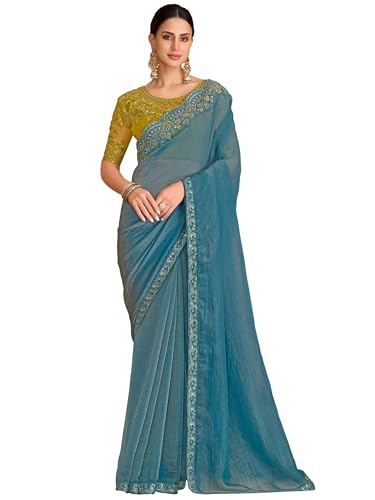 Image of AKHILAM Women's Satin Sequence Embroidery Saree With Unstitched Blouse Piece(SNDLWOD1601 TFH Parent)