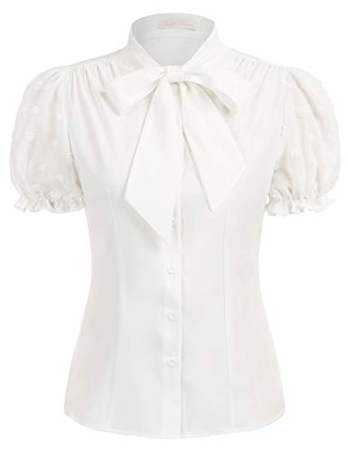 Women's Elegant Puff Sleeve Contrast Mesh Sleeve...