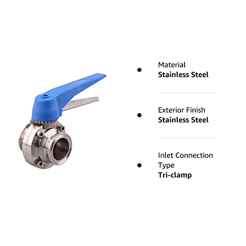 Dernord Butterfly Valve With Blue Trigger Handle Stainless Steel 304 Tri Clamp Clover (1.5 Inch Tri Clamp Butterfly Valve) #TOP6