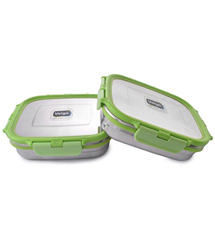 Veigo Lock N Stainless Steel Air Tight Big Containers, (Green, 2 Pieces)