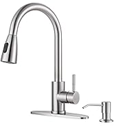WOWOW Kitchen Faucet with Soap Dispenser, Stainless Steel Kitchen Sink Faucet, Pull Down Kitchen ...