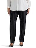 Lee Women's Size Wrinkle Free Relaxed Fit Straight Leg Pant, Black Pinstripe, 24 Plus Long