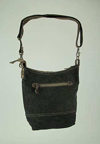 Black and Grey Vintage Carvings Print Upcycled Canvas and Leather Trim Handbag2