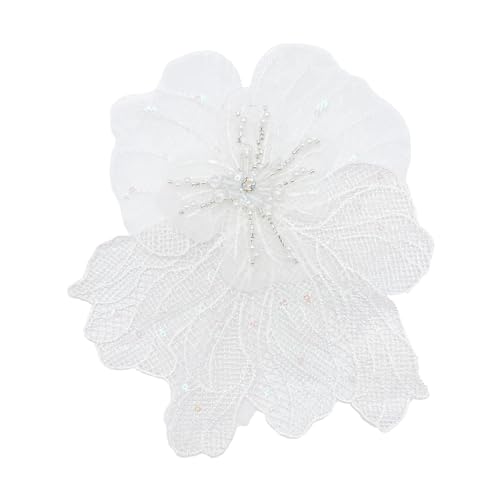 Image of Lacy Fabric Flower Brooch Pin for Women Girls Fashion Dainty Organza Big Beaded White Corsage Boutonniere Brooches Lapel Pins Delicate Wedding Birthday Holiday Dress Accessories Jewelry Gift