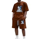 Ropa De Hombre Conjunto De Camiseta Y Pantalón Corto con Estampado Gráfico Chándal Holgado Estilo Y2K Traje De Verano Informal Ropa Deportiva para Vacaciones Al Aire Libre Urbana(06##Braun, 3XL)