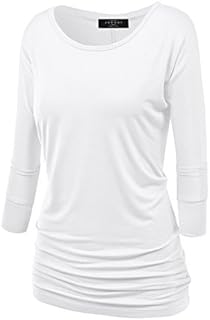 Made By Johnny Women's Boat Neck and V-Neck 3/4 Sleeve Draped Dolman Top with Side Shirring Premium Shirt