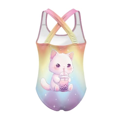 Image of WELLFLYHOM Girls Swimsuit 5-14 Cross Back Swimwear Full Coverage One Piece Bathing Suit Sleeveless Beachwear