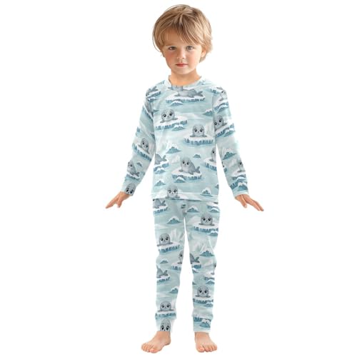 Pajama Sets Long Sleeve Cute Seals Ice Background Soft Comfy Sleepwear 2 Piece PJS 3-8T2