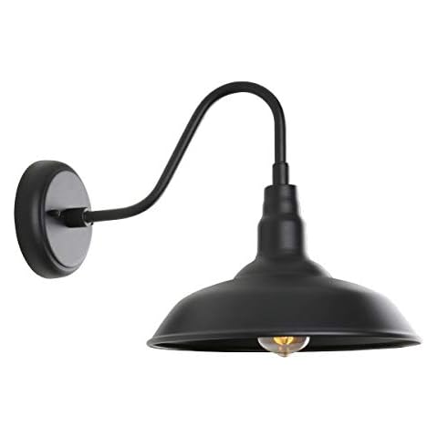GOALPLUS Black Gooseneck Barn Light for Farmhouse 10 Inch Dome Exterior Lights Fixture with Wall Mount, Outdoor Wall Sconce for Garage Porch Patio Cover