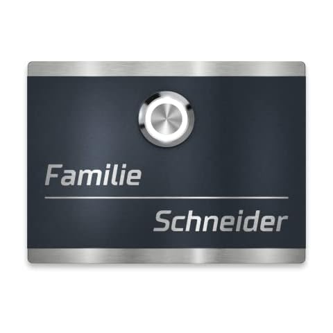 Metzler Edelstahl Türklingel in Anthrazit - Türklingel aus V2A Edelstahl inkl. Gravur - LED-Klingeltaster - Pulverbeschichtung matt Feinstruktur in RAL 7016 - Größe: 11 x 8 cm Cover