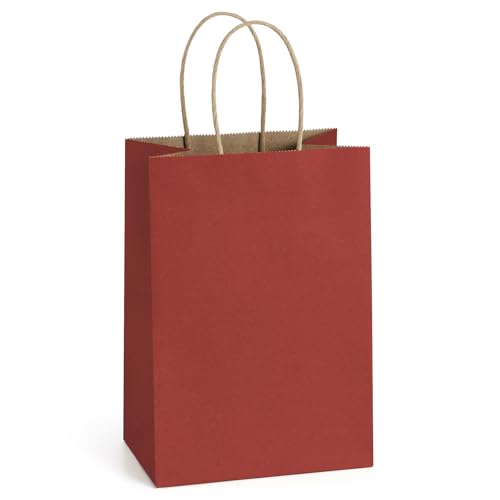BagDream Kraft Paper Bags 100Pcs 5.25x3x8 Inches Small Kraft Gift Bags with Handles Bulk, for Shopping, Party Favor, Retail, Merchandise, Business, Red Paper Gift Sacks