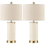 KDG 23.4' White PU Leather Table Lamps for Living Room Set of 2, 3 Level Brightness LED Modern Home Decor Fabric Lampshade Desk Lamp Lighitng for Bedroom, Bedside, Farmhouse, Nightstand, Night Light