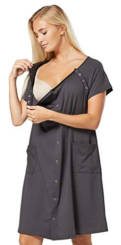 HAPPY MAMA Femme Maternité Allaitement Maternel Hôpital Robe Chemise Nuit 1029 (Graphite, 42, L)